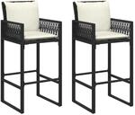 vidaXL Garten-Barhocker mit Kissen 2 Stk Schwarz Poly Rattan 368705