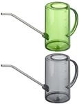 Relaxdays Gie&szlig;kanne 2er Set Kunststoff Edelstahl Grau Gr&uuml;n Mit Skala 1, 19,5 cm x