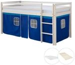 Homestyle4u Hochbett 90x200 mit Vorhang Lattenrost und Matratze in Wei&szlig; 2568