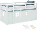 Homestyle4u Kinder Hochbett 90x20 Kinderbett mit Matratze mit Lattenrost Vorhang