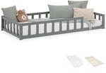 Homestyle4u Kinderbett Grau mit Rausfallschutz 90x200 Bodenbett Matratze 3123