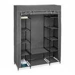 Relaxdays Stoffschrank XXL Metall Vliesstoff Kunststoff Anthrazit mit 12 Ablagen und