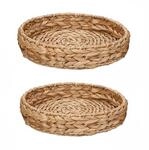 Relaxdays Tabletts Wasserhyazinthe Eisen Natur Geflochten mit Erh&ouml;htem Rand 5 cm x