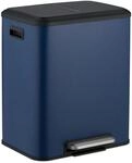 Relaxdays M&uuml;lleimer Metall Blau mit 2 F&auml;chern Absenkautomatik Trittpedal 49 cm x 41