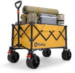 Sekey Campingwagen Faltbar Bollerwagen mit Breiten Reifen 150KG 135L Gelb