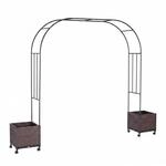 Relaxdays Rosenbogen Stahl Polyrattan Schwarz Braun Wetterfest mit 2 Pflanzk&uuml;beln