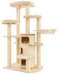 Costway Kratzbaum Holz Aktivit&auml;tsbaum Mehrst&ouml;ckig Katzenm&ouml;bel Beige
