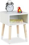 Relaxdays Nachttisch f&uuml;r Kinder MDF Holz Wei&szlig; Natur 40 cm x 30 cm x 30 cm