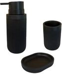 Relaxdays Badaccessoires Set Polyresin Schwarz 3-teilig 17 cm x 6,5 cm