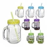 Relaxdays Trinkgl&auml;ser 8er Set Glas Bunt mit Deckel und Strohhalm 13,5 cm x 11 cm x 8