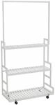 MCW Bambus Pflanzenregal Q33 Stange 3 Ablagen Rollen 175x93x38cm Wei&szlig;