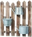 Kobolo Pflanzobjekt Holz 3 Metallbeh&auml;lter mit Haken Zaunoptik