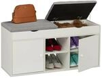 Relaxdays Schuhbank MDF Wei&szlig; Grau Klappbar Gepolstert 49,5 cm x 100 cm x 34 cm 25,6
