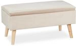 Relaxdays Sitzbank Samt Eukalyptusholz Creme Stauraum 80 cm x 40 cm x 41 cm 12,2 kg