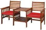Costway Gartenbank mit Tisch Akazienholz 2-Sitzer Rot 165 x 65 x 88 cm