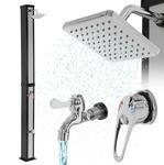 ML-Design Solardusche 40L 217cm Eckig Fu&szlig;dusche Regenduschkopf Silber-Schwarz