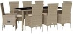 vidaXL 9-Tlg Garten-Essgruppe mit Kissen Beige Poly Rattan 3277582