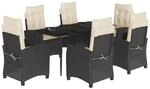 vidaXL 7-Tlg Garten-Essgruppe mit Kissen Schwarz Poly Rattan 3212727