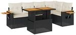 vidaXL 6-Tlg Garten-Sofagarnitur mit Kissen Schwarz Poly Rattan 3327598