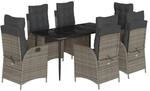 vidaXL 7-Tlg Garten-Essgruppe mit Kissen Grau Poly Rattan 3213220