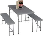 Relaxdays Bierzeltgarnitur 3-tlg. Stahl Grau Klappbar 120 cm x 61 cm x 73 cm