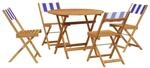vidaXL 5-Tlg Garten-Essgruppe Stoff und Massivholz Blau und Wei&szlig; 3281777