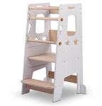 Relaxdays Lernturm Holz Wei&szlig; Natur Sterne H&ouml;henverstellbar Rutschfest Kippschutz 90
