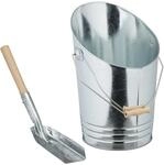 Relaxdays Kohleneimer Verzinktes Eisen Silber mit Schaufel 39 cm x 29,5 cm x 26,5 cm