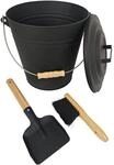 Relaxdays Ascheeimer Eisen Schwarz mit Feger und Schaufel 15,