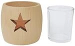 Erst-Holz Zirben Teelichthalter mit Glas und Ausschnitt Stern Stern