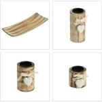 Relaxdays Teelichthalterset MDF Stein Braun mit Tablett 13 cm x 34 cm x 13 cm 0,7 kg
