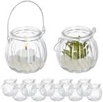 Relaxdays Windlicht 12er Set Glas Eisen Transparent Silber 13,5 cm x 8 cm