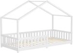 ML-Design Hausbett 90x200 cm Wei&szlig; aus Kiefernholz mit Rausfallschutz