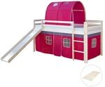 Homestyle4u Hochbett 90x200 mit Vorhang Lattenrost Rutsche und Tunnel in Wei&szlig;...