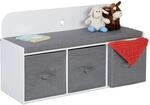 Relaxdays Kinderbank mit Stauraum MDF Wei&szlig; Grau Gepolstert 54 cm x 99 cm x 35 cm