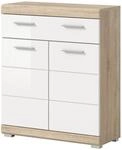 Inn.Furn Badezimmer Kommode in Wei&szlig; Hochglanz und Eiche 74 x 88 cm Mambo