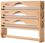 Relaxdays Wandrollenhalter Bambus Natur 4 in 1 Mit Schneider 30 cm x 35,5 cm x 7 cm