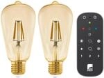 Eglo LED Leuchtmittel ST64 Warmwei&szlig; Set 2 Stk. E27 5,5W inkl. Fernbed. Filament