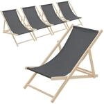 ECD Germany Liegestuhl 5Er Set Klappbar Anthrazit aus Holz