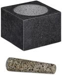 Relaxdays M&ouml;rser mit St&ouml;&szlig;el Granit Dunkelgrau Eckig 10,5 cm x 14,5 cm x 14,5 cm