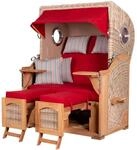 bene,iving Strandkorb Komplettset Ammersee Teak Bullauge PE Shell Modell 585