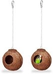 Relaxdays Vogelhaus 2er Set Kokosnuss Natur 14 cm x 12,5 cm x 12 cm 250 g