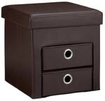 Relaxdays Sitzhocker Kunstleder Braun Faltbar mit 2 F&auml;chern 38 cm x 38 cm x 38 cm