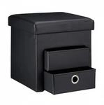 Relaxdays Sitzhocker Kunstleder Schwarz Faltbar mit 2 F&auml;chern 38 cm x 38 cm x 38 cm