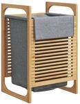vidaXL W&auml;schekorb mit Innentasche Grau 32x30x36,5 cm Bambus 373366