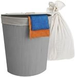 Relaxdays Eckw&auml;schekorb Bambus Grau Faltbar mit Deckel 60 cm x 36 cm x 36 cm 1,8 kg