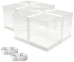 Relaxdays Tortenbox PET Wei&szlig; 2er Set mit Satinband 20 cm x 30 cm x 30 cm