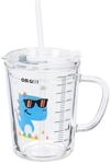 Relaxdays 2er Set Kindergl&auml;ser Dinomotiv Glas Transparent Blau mit Henkel mit Deckel