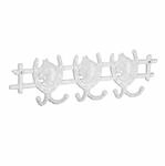 Relaxdays Garderobenleiste Gusseisen Wei&szlig; mit 6 Haken 11 cm x 36,5 cm x 3,5 cm