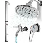 ML-Design Solardusche 20L 210cm Rund mit Fu&szlig;dusche Regenduschkopf Silber-Schwarz
